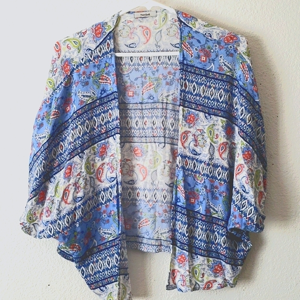 TEENBELL Paisley Printed Blue and Pink Short 👘 Kimono Size S